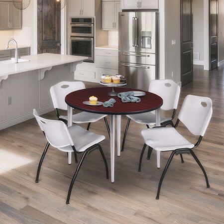 Regency Kahlo Round Table & Chair Sets, 48 W, 48 L, 29 H, Wood, Metal, Plastic Top, Mahogany TPL48RNDMHCM47GY